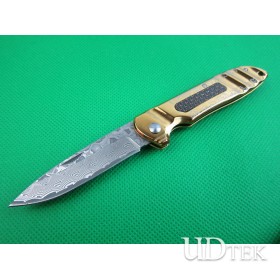 Gold titanium Damascus folding knife  limited edition  UDTEK01941